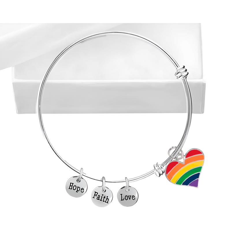 Bulk Rainbow Heart Retractable Charm Bracelets - LGBTQ Jewelry - The Awareness Compay