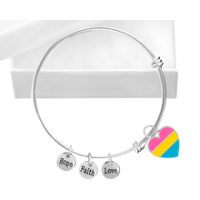 Load image into Gallery viewer, Bulk Pansexual Heart Retractable Charm Bracelets, LGBTQ Jewelry - The Awareness Company