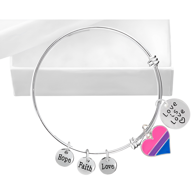 Bulk Bisexual Love Is Love Retractable Charm Bracelets - The Awareness Company