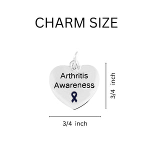 Bulk Arthritis Awareness Dark Blue Ribbon Heart Charm Split Style Key Chains - The Awareness Company
