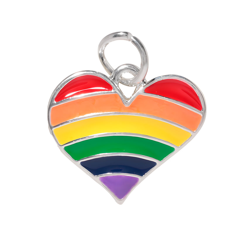 Bulk Rainbow Heart Charms, Gay Pride Awareness Pendants - The Awareness Company