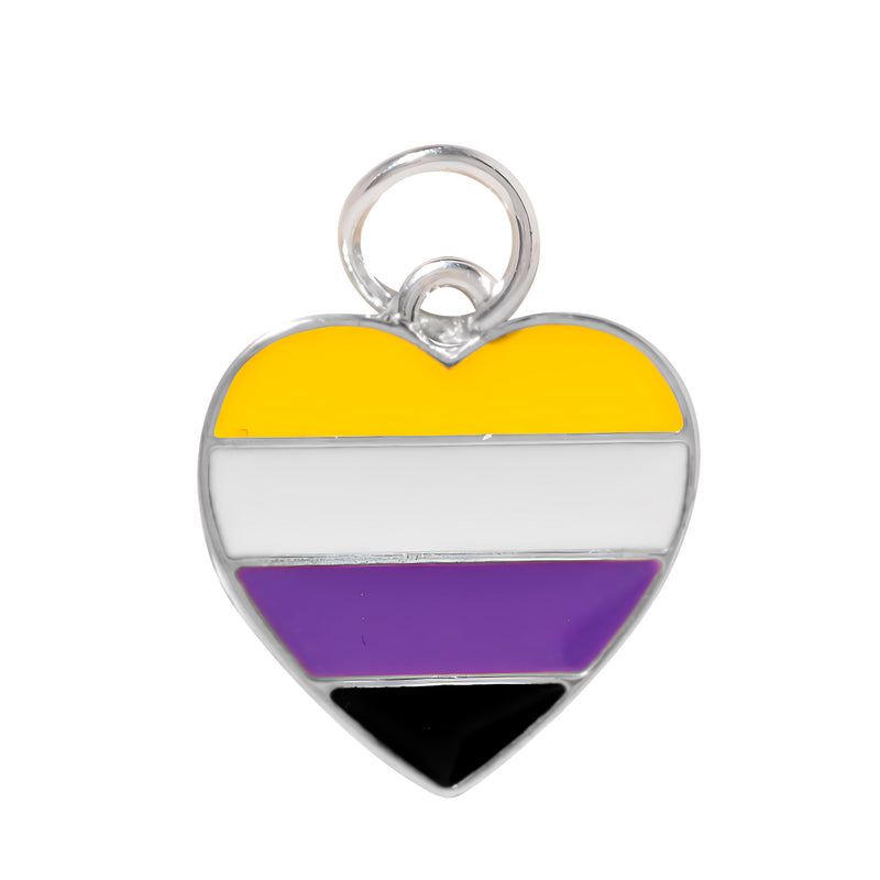 Bulk Non-Binary Flag Heart Charms for Gay Pride Jewelry Making - The Awareness Company