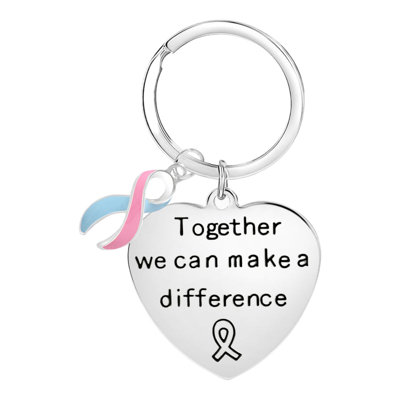 Pink & Blue Ribbon Big Heart Key Chains