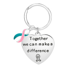 Load image into Gallery viewer, Pink &amp; Teal Ribbon Big Heart Key Chains