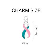 Load image into Gallery viewer, Bulk Pink &amp; Teal Ribbon Hanging Charms - The Awareness Company