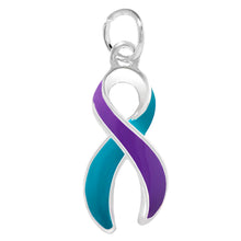 Load image into Gallery viewer, Bulk Teal and Purple Ribbon Charms for Suicide Prevention, Sexual Assaul Awareness - The Awareness Company