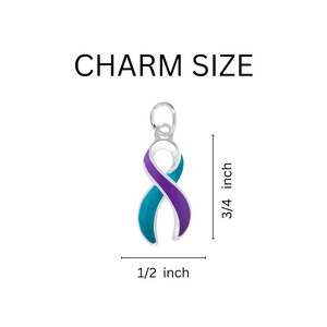 Bulk Teal and Purple Ribbon Charms for Suicide Prevention, Sexual Assaul Awareness - The Awareness Company