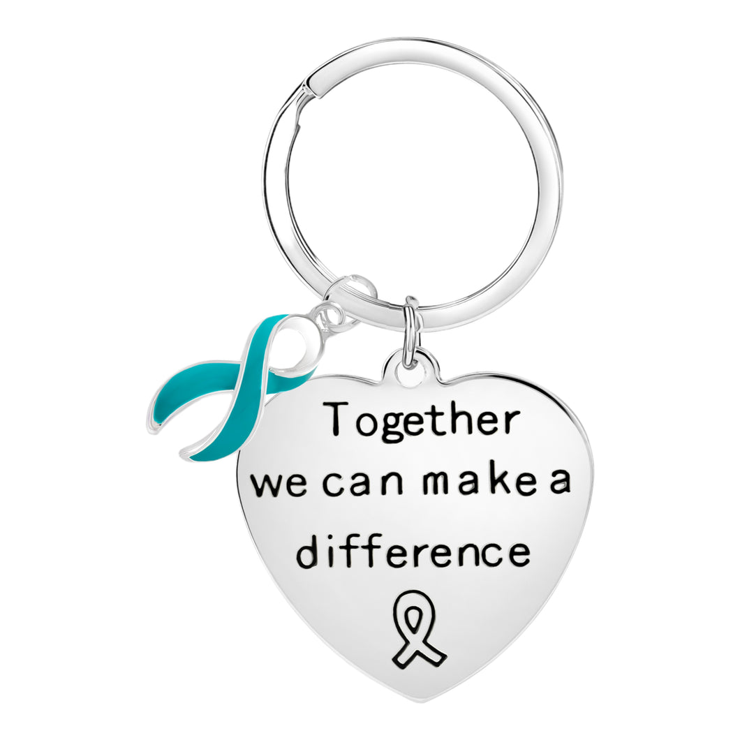 Teal Ribbon Big Heart Key Chains