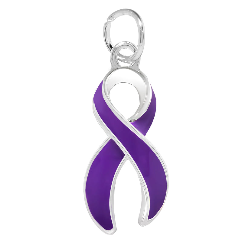 Bulk Purple Ribbon Charms for Alzheimers, Domestic Violence, Cancer Survivor Jewelry Making