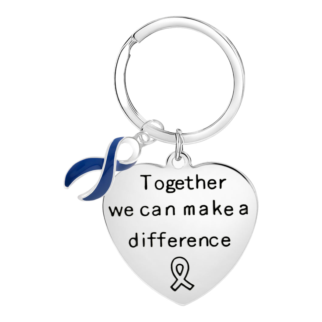 Bulk Dark Blue Ribbon Big Heart Key Chains - The Awareness Company