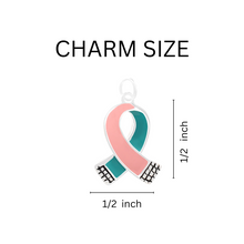 Load image into Gallery viewer, Bulk Small Pink &amp; Teal Ribbon Horseshoe Style Keychains - The Awareness Company