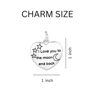Bulk Love You To The Moon Heart Charm Dark Blue Ribbon Silver Beaded Bracelets - The Awareness Company