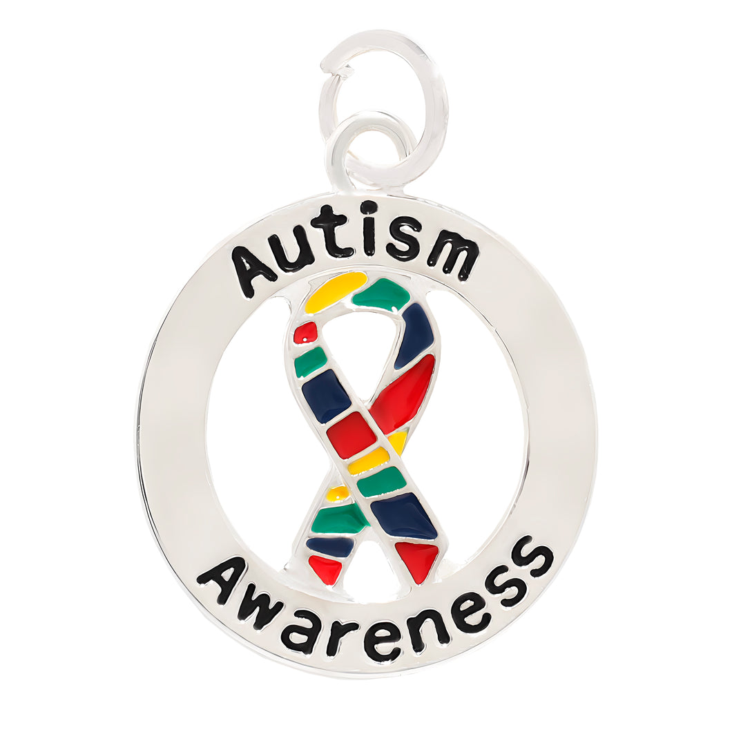 Bulk Round Autism Awareness Ribbon Charms, Jewelry Parts - The Awareness Company