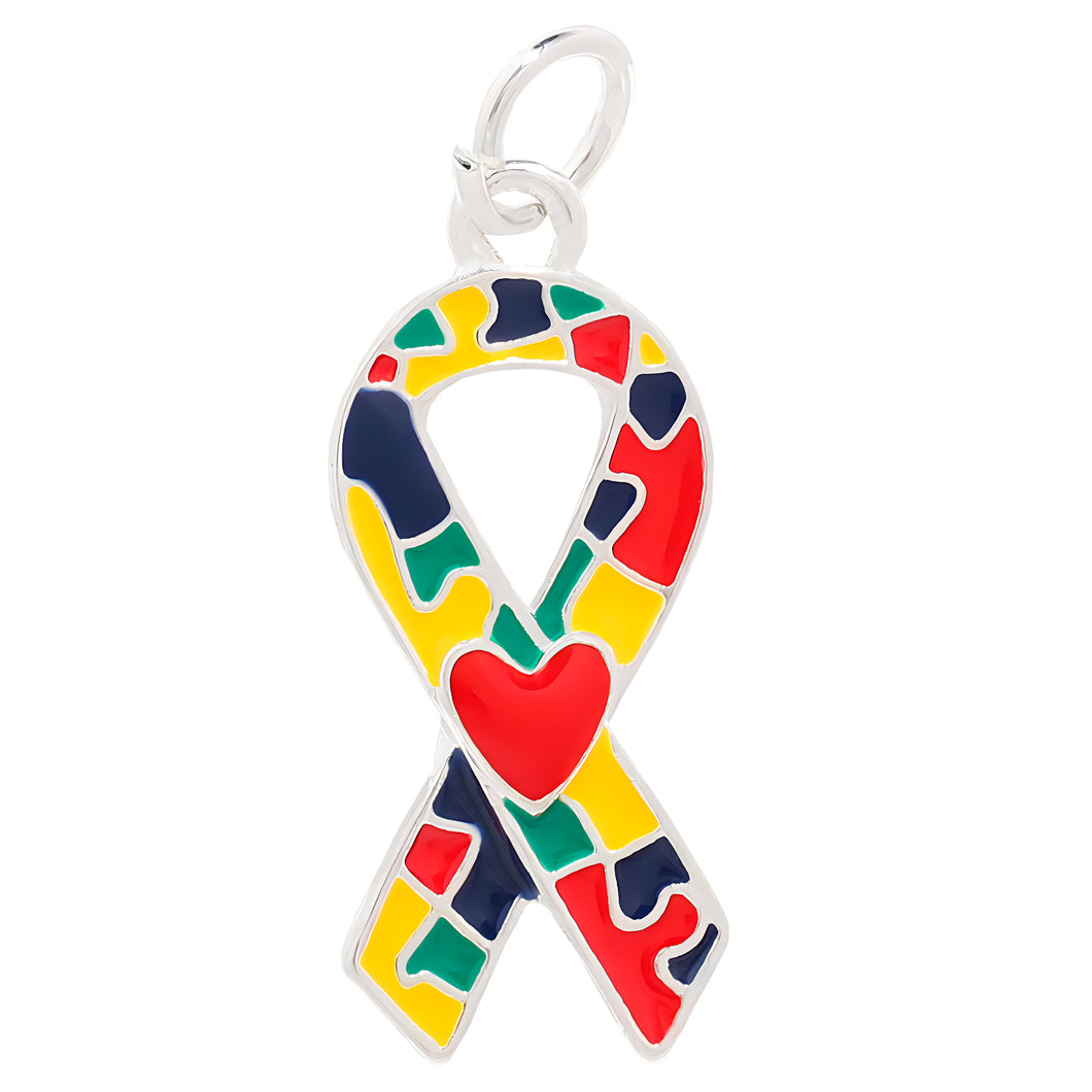 Bulk Autism Ribbon Heart Charms, Awareness Jewelry Parts - The Awareness Company