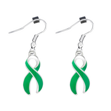 Load image into Gallery viewer, Green Ribbon Hanging Earrings