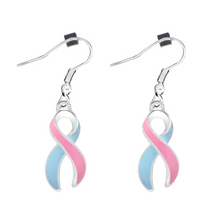 Load image into Gallery viewer, Bulk Pink &amp; Blue Ribbon Hanging Earrings for SIDS, Infant Death Awareness