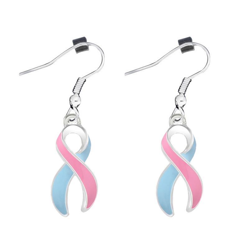 Bulk Pink & Blue Ribbon Hanging Earrings for SIDS, Infant Death Awareness