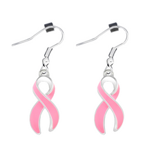 Load image into Gallery viewer, Pink Ribbon Hanging Earrings