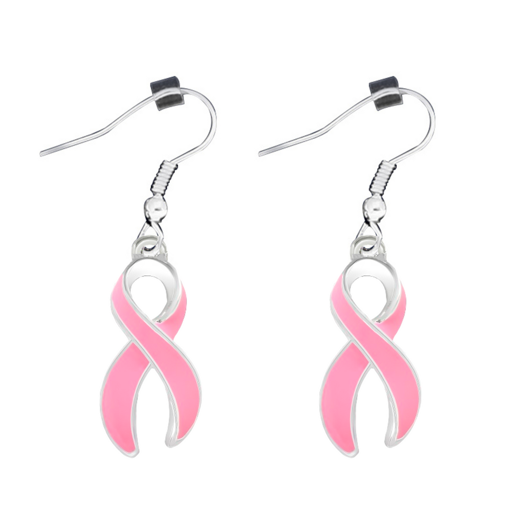 Pink Ribbon Hanging Earrings