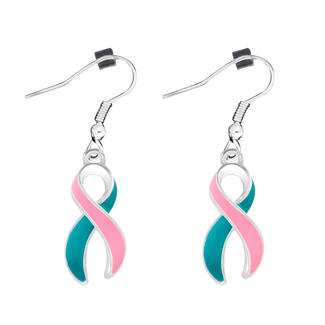 Pink & Teal Ribbon Hanging Earrings