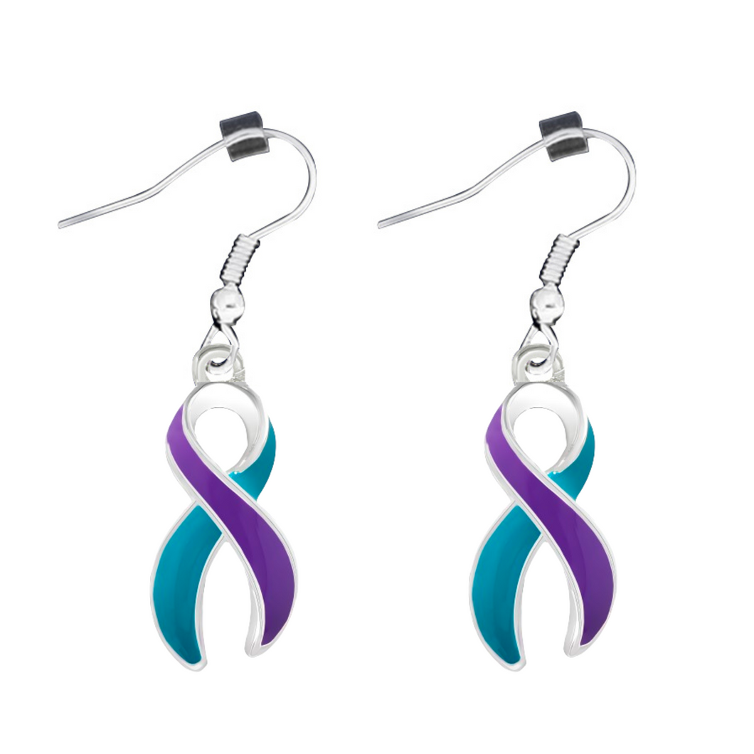Teal & Purple Ribbon Hanging Earrings