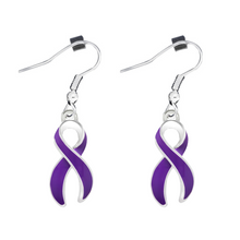 Load image into Gallery viewer, Bulk Large Size Purple Ribbon Hanging Earrings - The Awareness Company