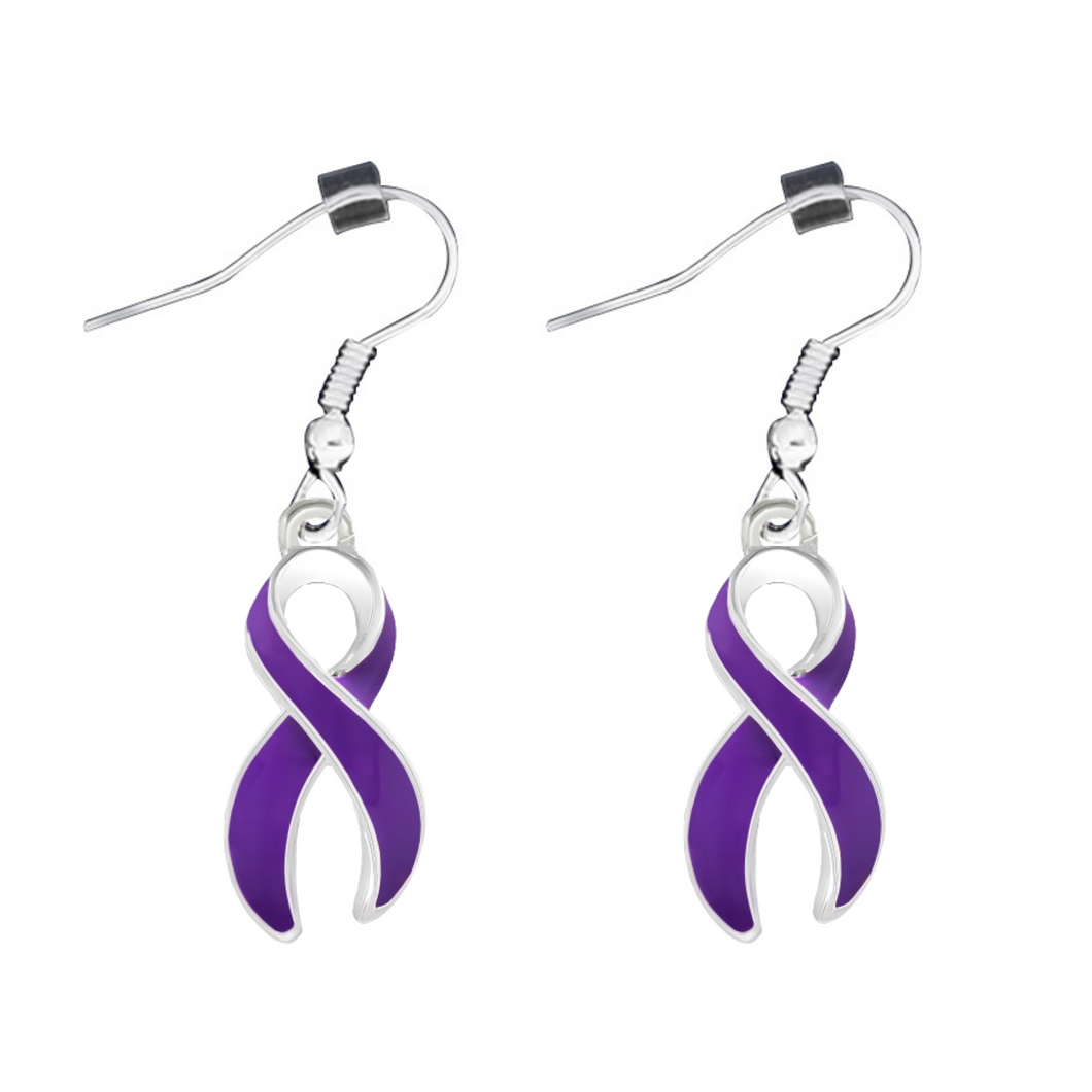 Bulk Large Size Purple Ribbon Hanging Earrings - The Awareness Company