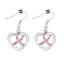 Load image into Gallery viewer, Crystal Pink Ribbon Heart Hanging Earrings