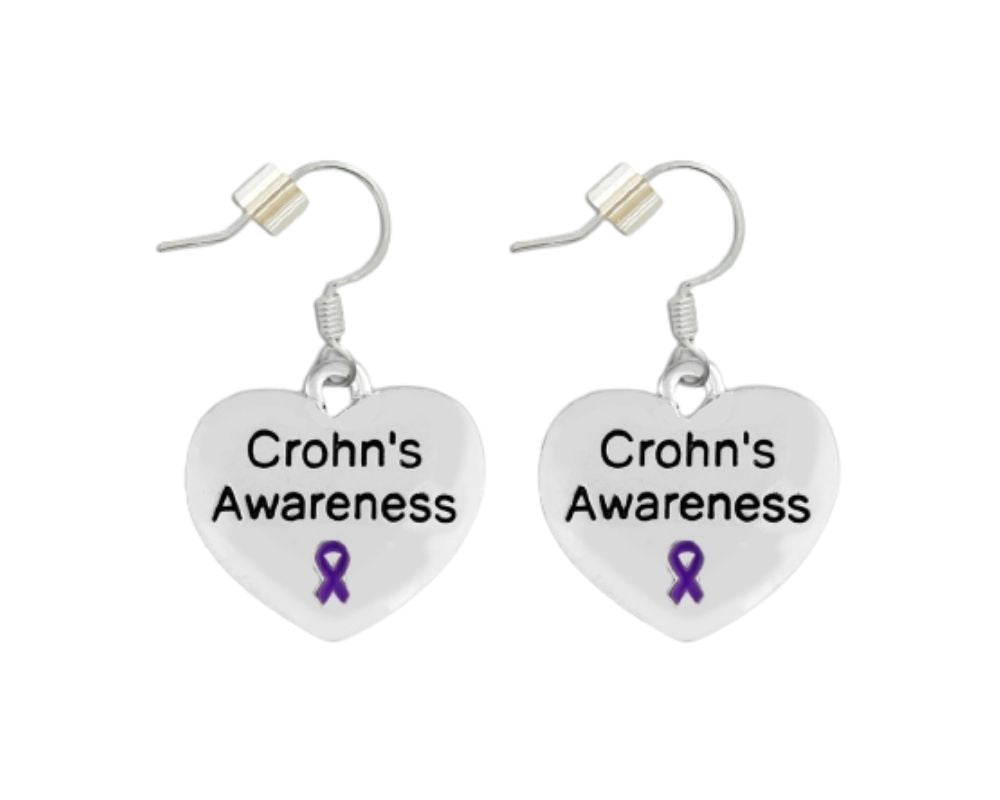 Bulk Purple Ribbon Crohn's Disease Awareness Heart Earrings - The Awareness Company