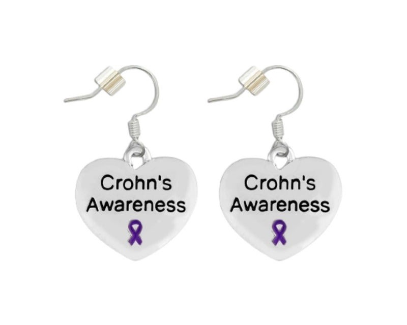 Bulk Purple Ribbon Crohn's Disease Awareness Heart Earrings - The Awareness Company