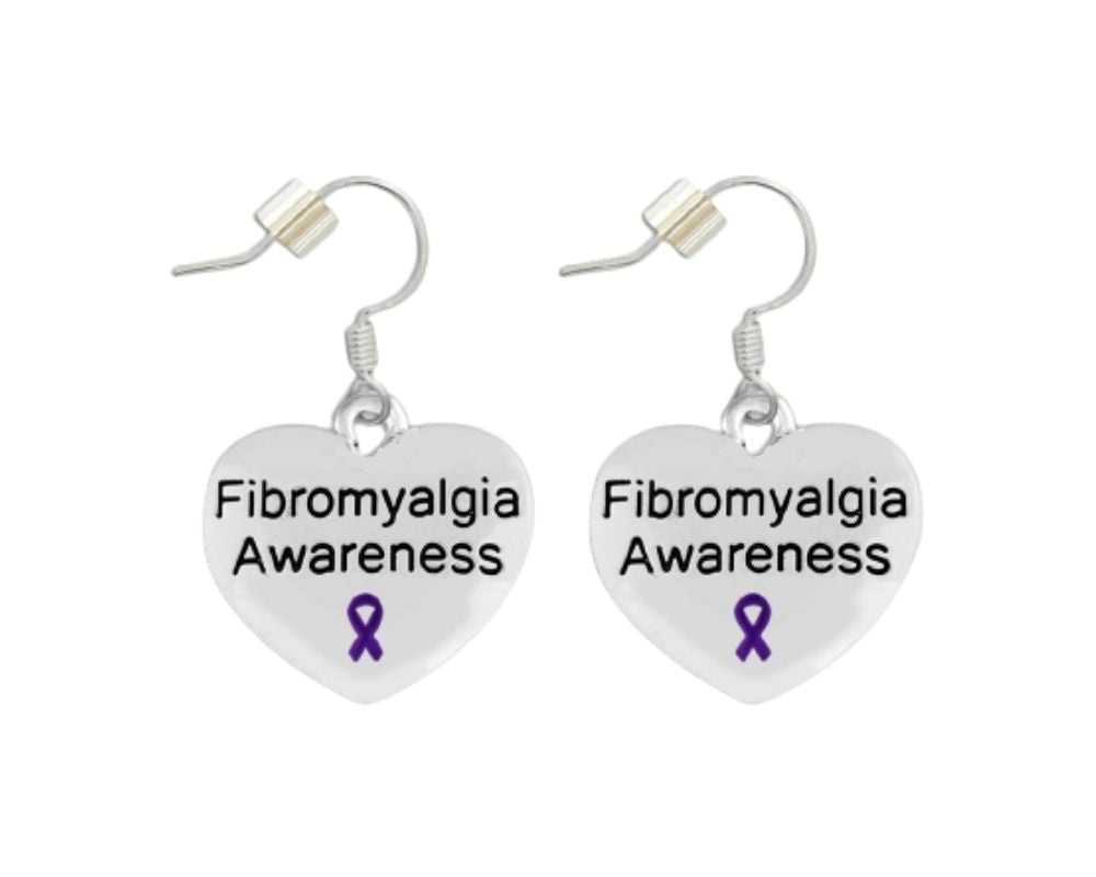 Bulk Purple Ribbon  Fibromyalgia Awareness Heart Earrings - The Awareness Company