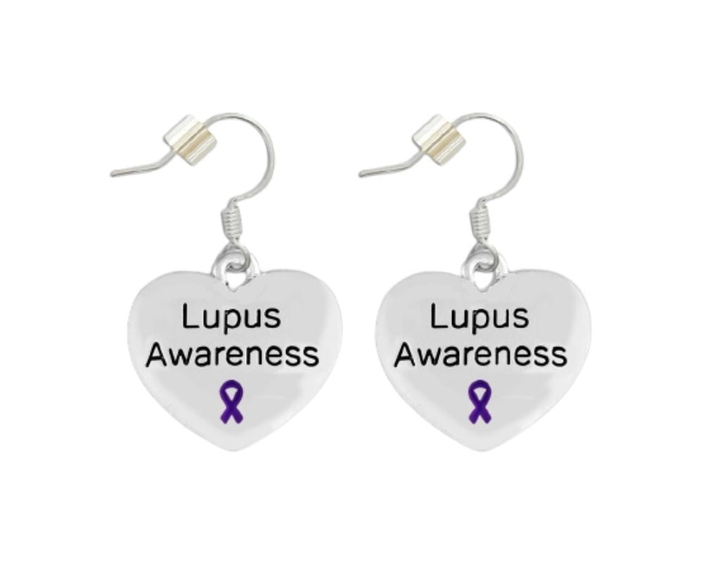 Bulk Purple Ribbon Lupus Awareness Heart Earrings - The Awareness Company