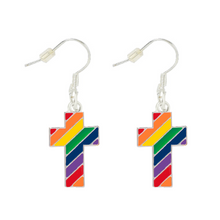 Load image into Gallery viewer, Rainbow Flag Cross Earrings