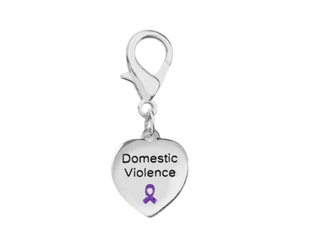 Domestic Violence Awareness Purple Ribbon Heart Hanging Charms - The Awareness Company