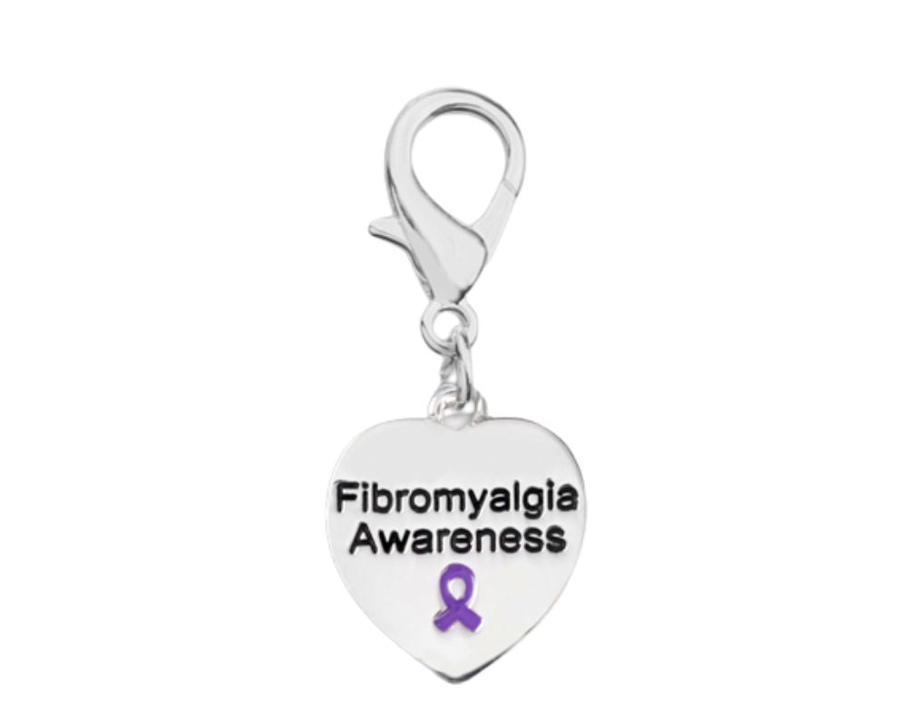 Bulk Heart Shaped Fibromyalgia Awareness Hanging Charms - The Awareness Company