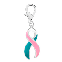 Load image into Gallery viewer, Bulk Pink &amp; Teal Ribbon Hanging Charms - The Awareness Company