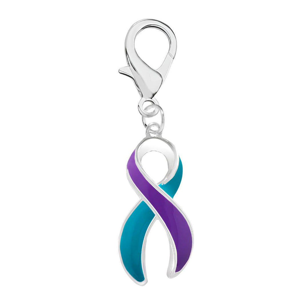 Bulk Large Size Teal & Purple Ribbon Hanging Charms - The Awareness Company
