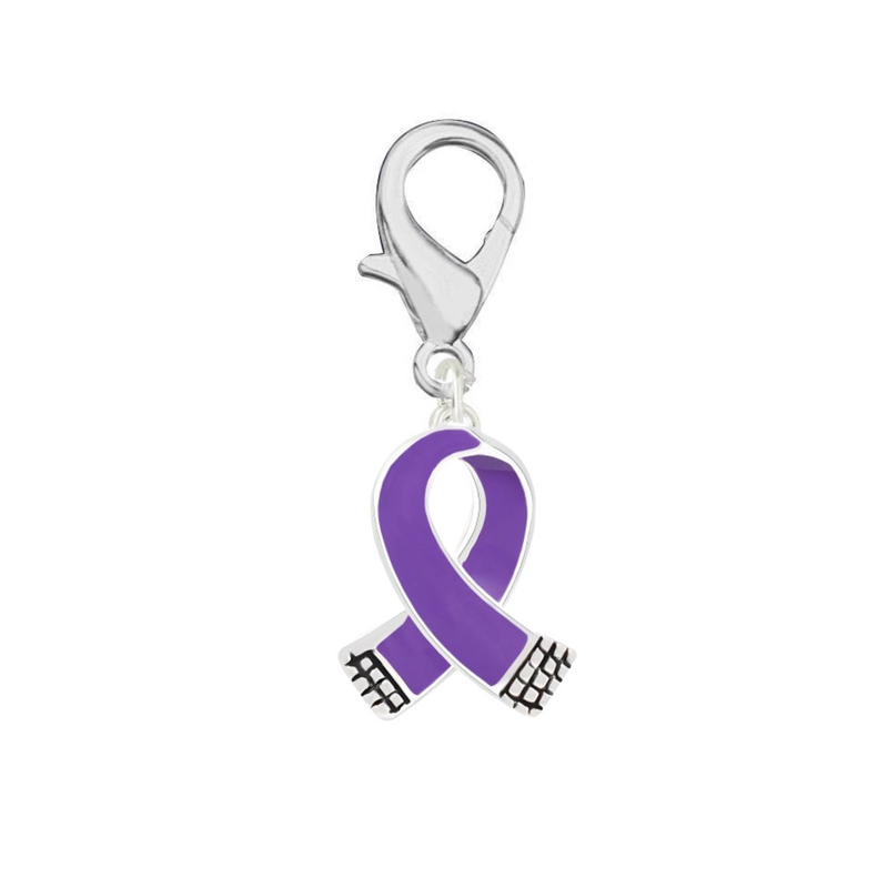 Bulk Small Size Purple Ribbon Hanging Charms - The Awareness Company