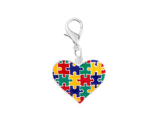 Load image into Gallery viewer, Multicolored Puzzle Piece Heart Hanging Charms - The Awareness Company