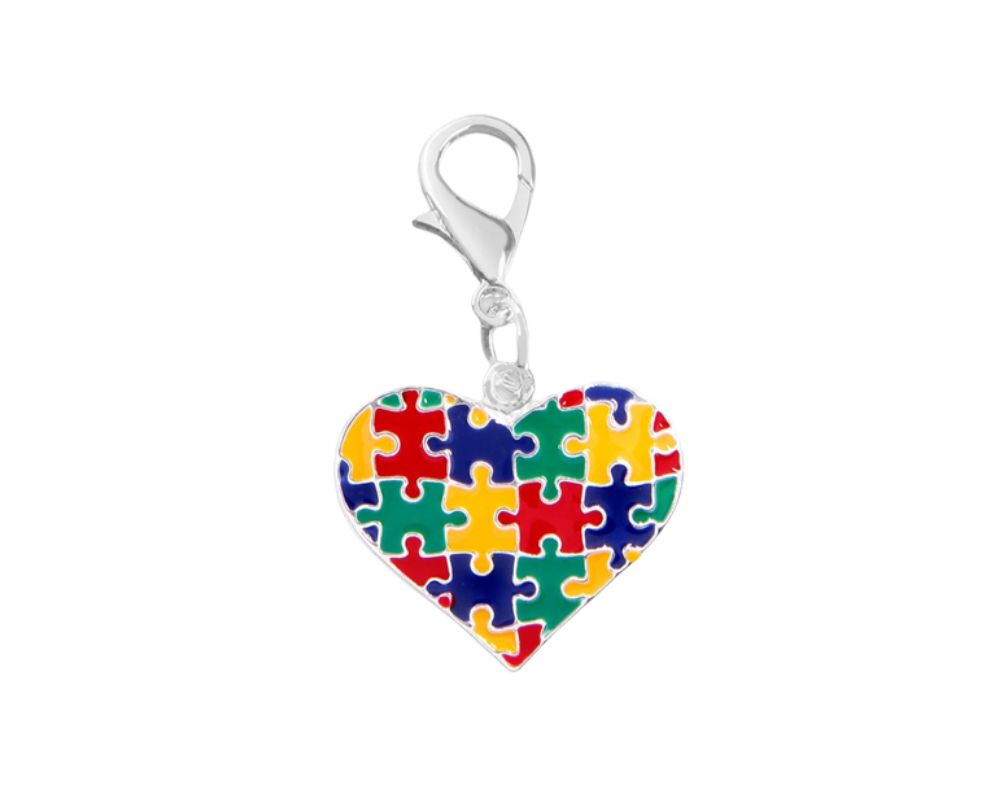 Multicolored Puzzle Piece Heart Hanging Charms - The Awareness Company