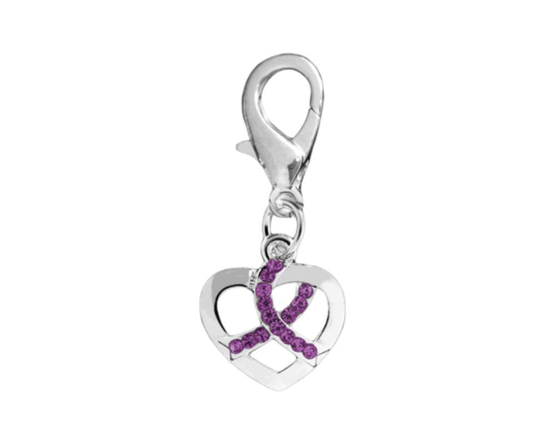 Silver Heart Crystal Purple Ribbon Hanging Charms - The Awareness Company