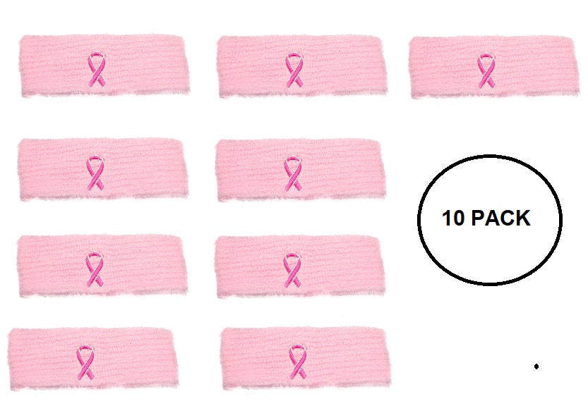 10 Pack Pink Ribbon Sport Headbands