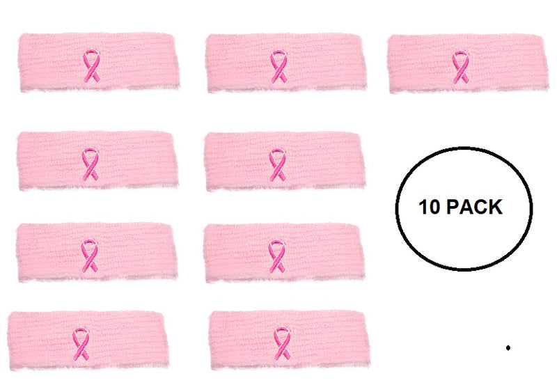 10 Pack Pink Ribbon Sport Headbands