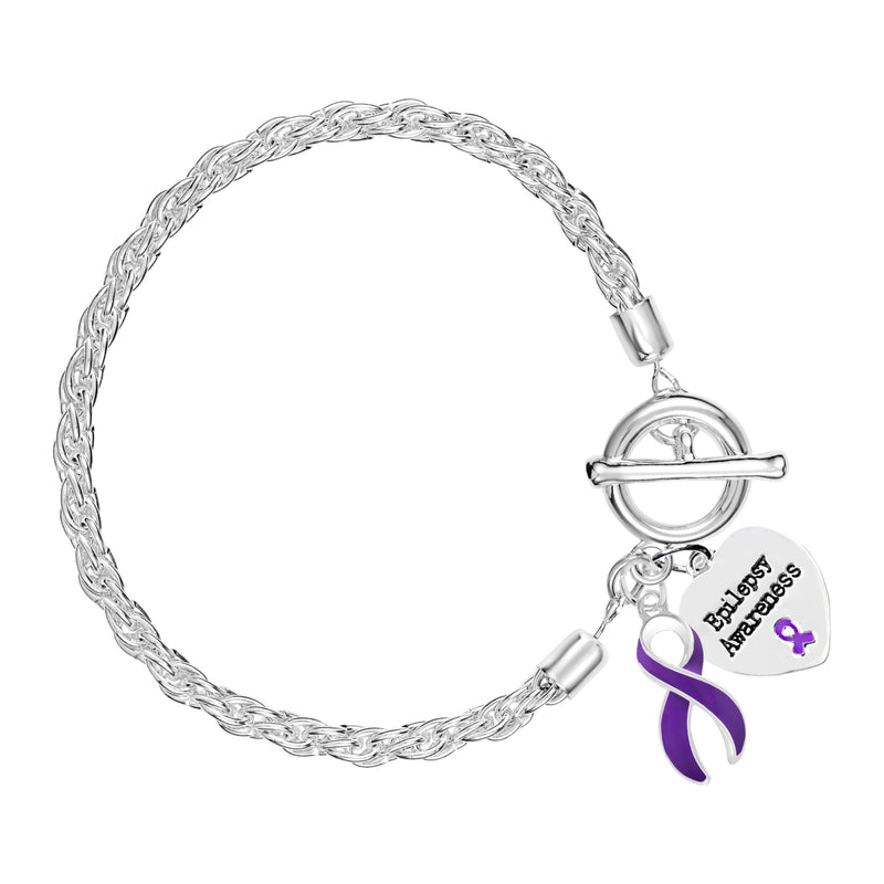 Epilepsy Awareness Heart Charm Purple Ribbon Rope Bracelets