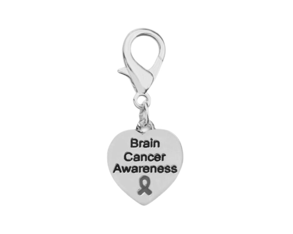 Brain Cancer Gray Ribbon Heart Hanging Charms - The Awareness Company