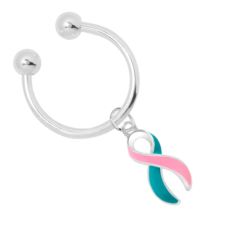 Pink & Teal Ribbon Horseshoe Style Key Chains