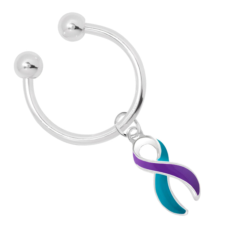 Teal & Purple Ribbon Horseshoe Style Keychain