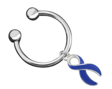 Load image into Gallery viewer, Bulk Horseshoe Style Dark Blue Ribbon Key Chains - The Awareness Company