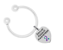 Load image into Gallery viewer, Bulk Teal &amp; Purple Ribbon Keychain Sexual Assault Awareness Key Chains - The Awareness Company