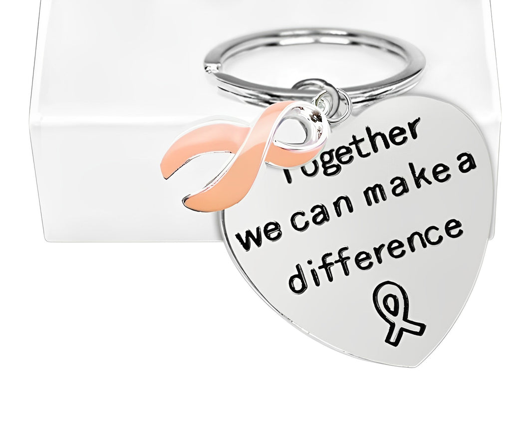 Bulk Peach Ribbon Uterine Cancer Key Chains - The Awareness Company